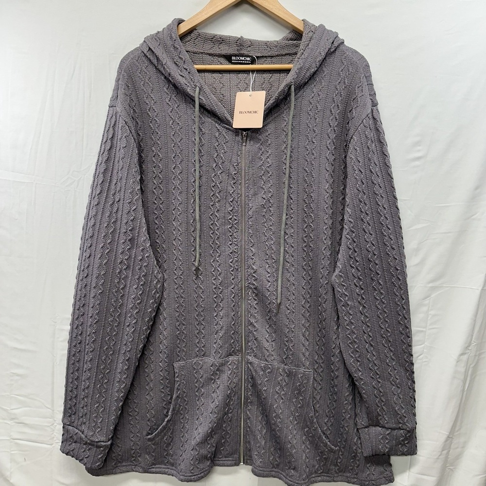 BLOOMCHIC Women Cable Knit Full Zip‎ Hoodie Gray US 22-24 EU 52-54